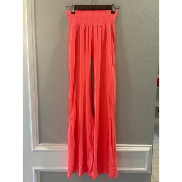 free people Pants - Free People Movement "Good Karma" Wide Leg Pants Sz M/L Neon Coral